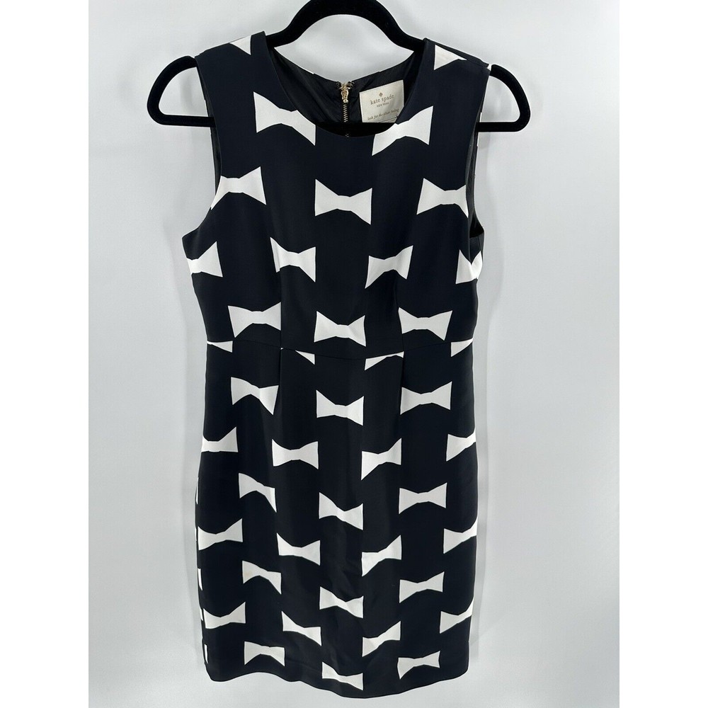 Kate Spade Cora Black White Bow Bow ties Print Dress Sleeveless Sz 4 $398